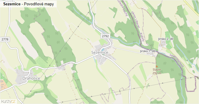 Sezemice - záplavové mapy stoleté vody