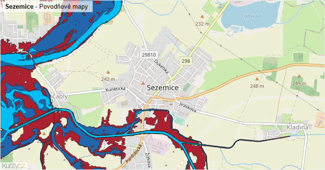 Sezemice - záplavové mapy stoleté vody