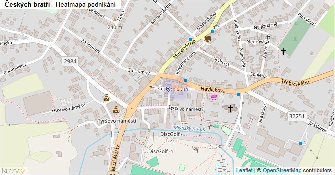 Českých bratří - mapa podnikání