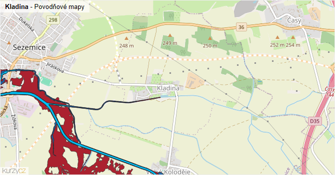 Kladina - záplavové mapy stoleté vody