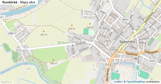 Kunětická - mapa ulice