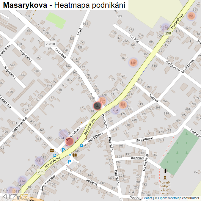 Mapa Masarykova - Firmy v ulici.