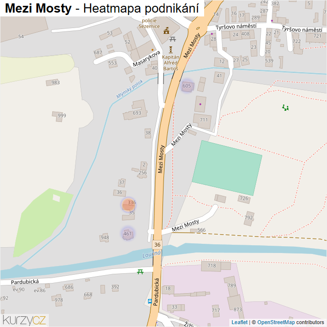 Mapa Mezi Mosty - Firmy v ulici.