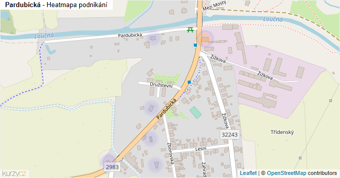 Pardubická - mapa podnikání