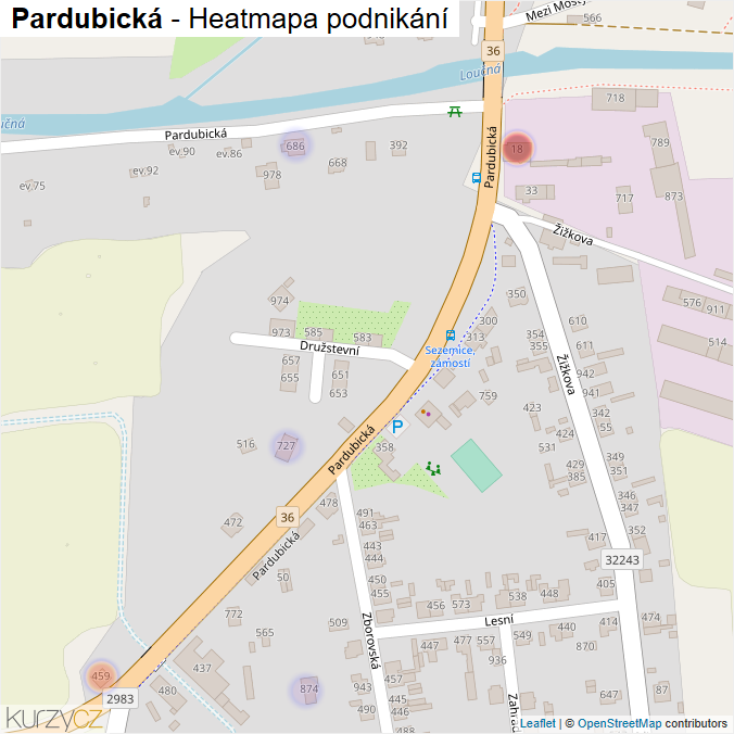 Mapa Pardubická - Firmy v ulici.