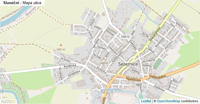 Sluneční - mapa ulice