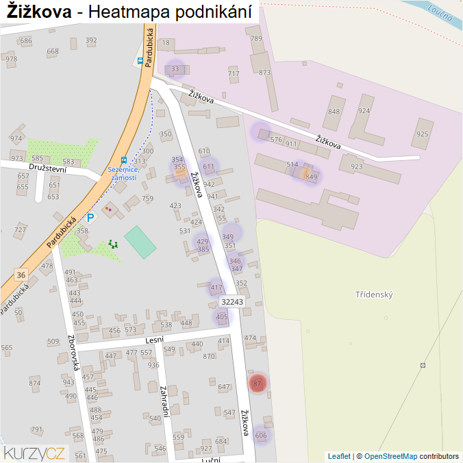 Mapa Žižkova - Firmy v ulici.