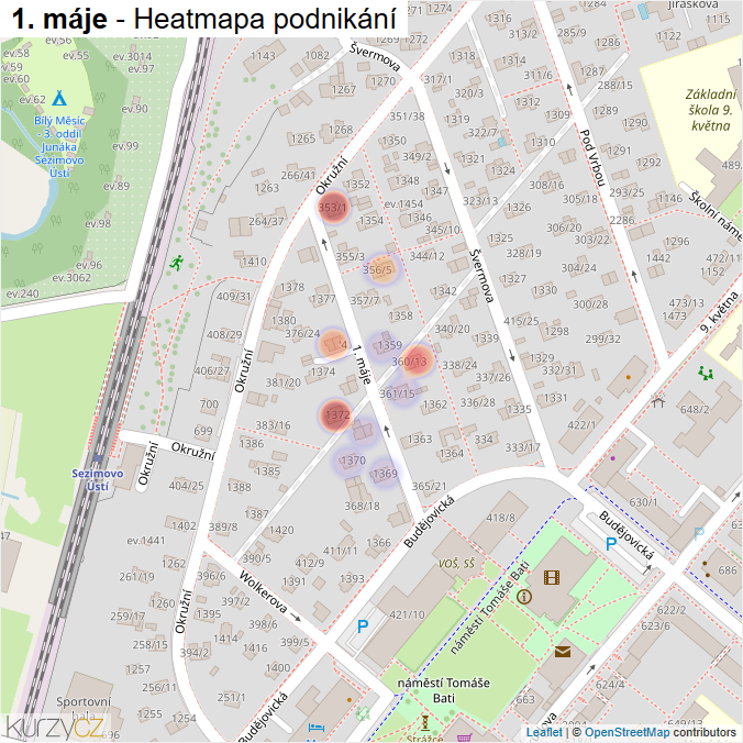 Mapa 1. máje - Firmy v ulici.