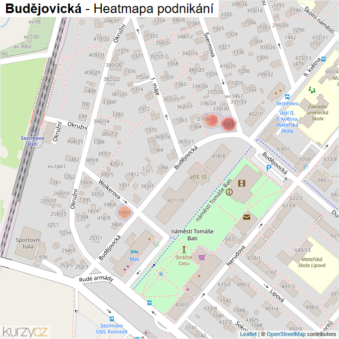 Mapa Budějovická - Firmy v ulici.