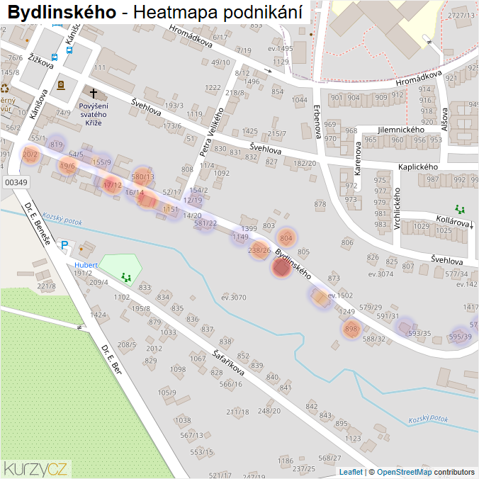 Mapa Bydlinského - Firmy v ulici.