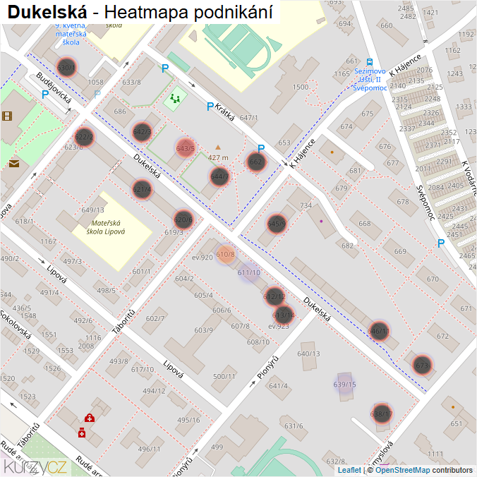 Mapa Dukelská - Firmy v ulici.