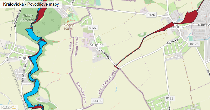 Královická - záplavové mapy stoleté vody