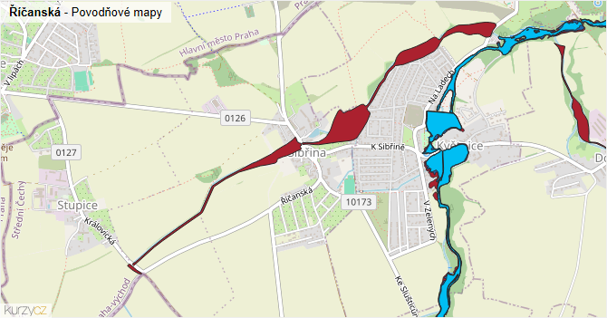 Říčanská - záplavové mapy stoleté vody