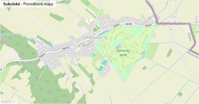 Sokolská - záplavové mapy stoleté vody