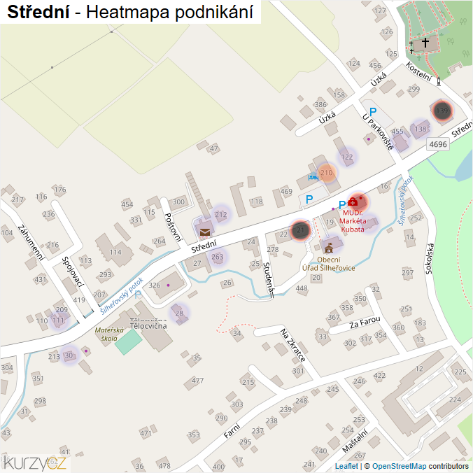 Mapa Střední - Firmy v ulici.