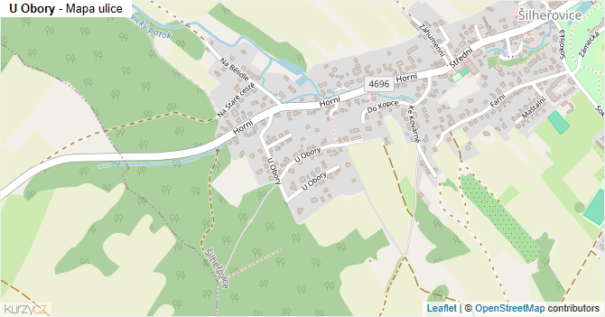 U Obory - mapa ulice
