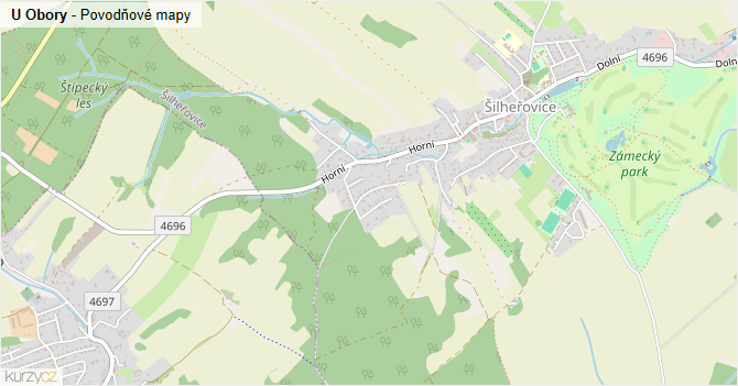 U Obory - záplavové mapy stoleté vody