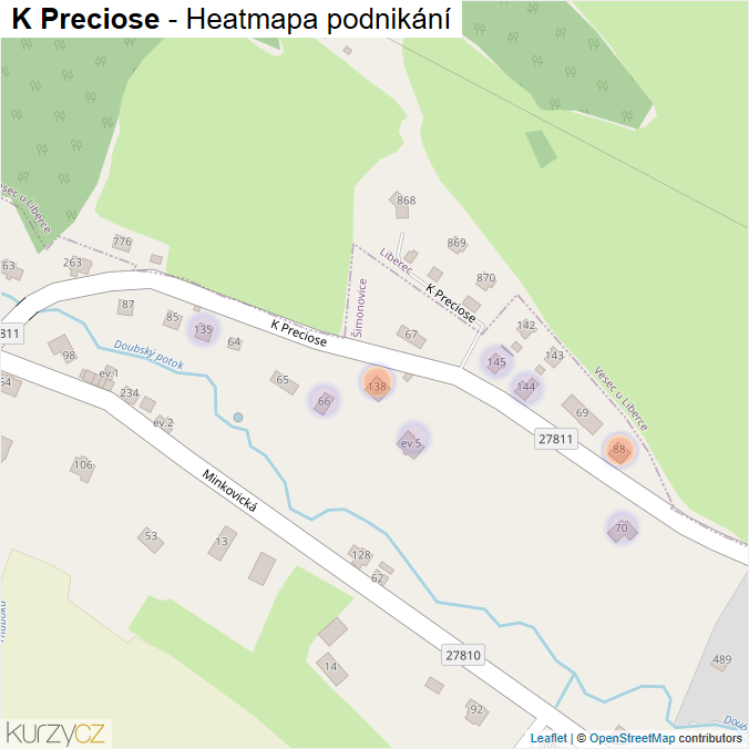 Mapa K Preciose - Firmy v ulici.