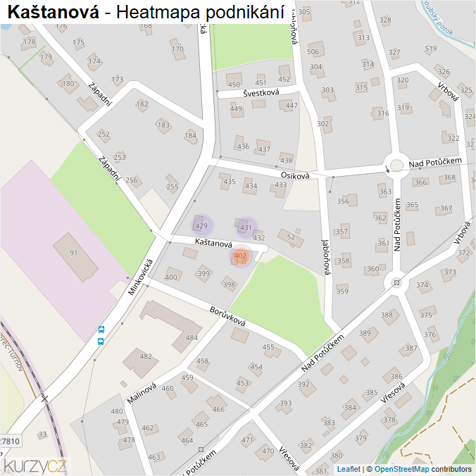 Mapa Kaštanová - Firmy v ulici.