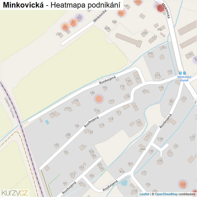 Mapa Minkovická - Firmy v ulici.