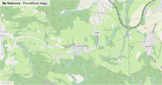 Na Rašovce - záplavové mapy stoleté vody