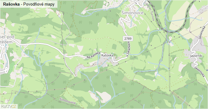 Rašovka - záplavové mapy stoleté vody