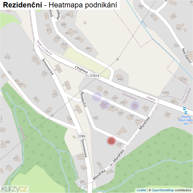 Mapa Rezidenční - Firmy v ulici.