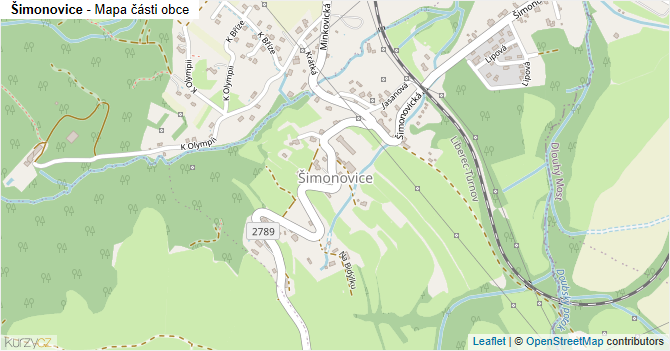 Šimonovice - mapa části obce