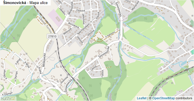 Šimonovická - mapa ulice