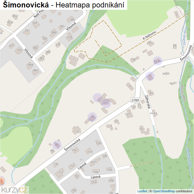 Mapa Šimonovická - Firmy v ulici.