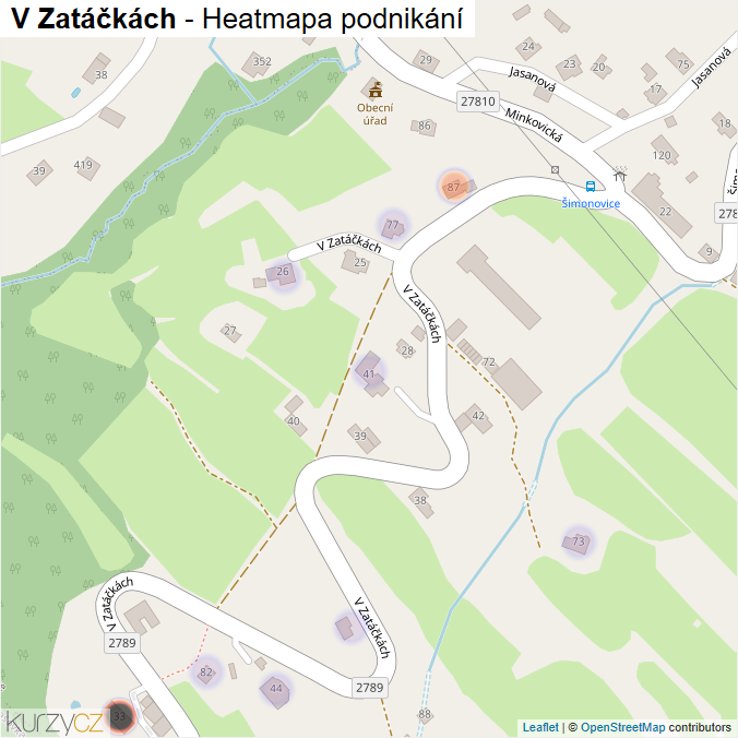 Mapa V Zatáčkách - Firmy v ulici.