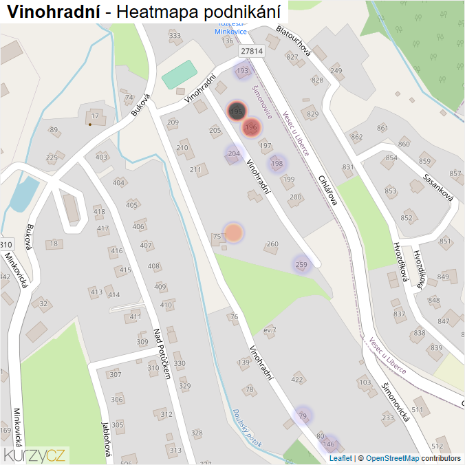 Mapa Vinohradní - Firmy v ulici.