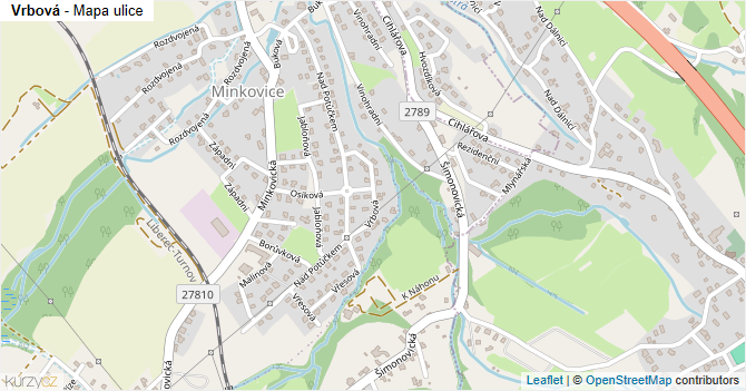 Vrbová - mapa ulice
