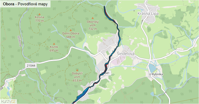 Obora - záplavové mapy stoleté vody