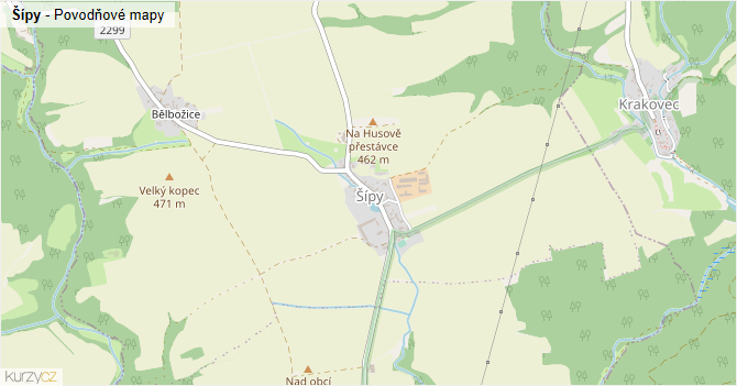 Šípy - záplavové mapy stoleté vody