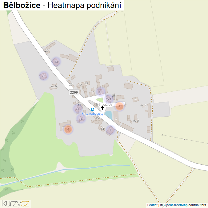 Mapa Bělbožice - Firmy v části obce.