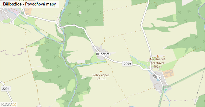 Bělbožice - záplavové mapy stoleté vody