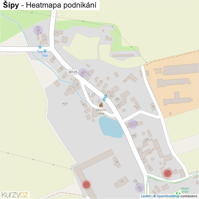 Mapa Šípy - Firmy v části obce.