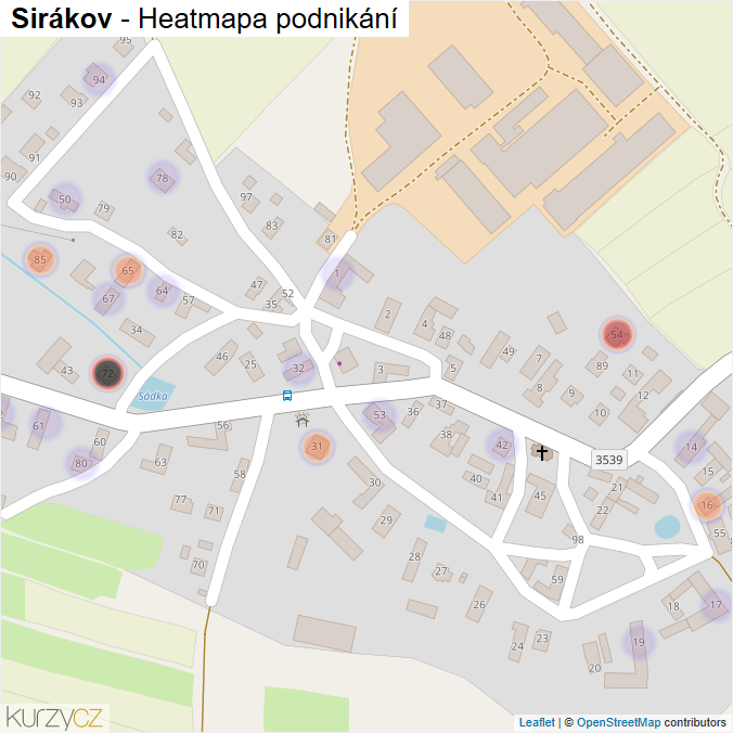Mapa Sirákov - Firmy v části obce.