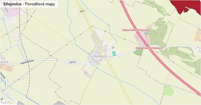 Siřejovice - záplavové mapy stoleté vody