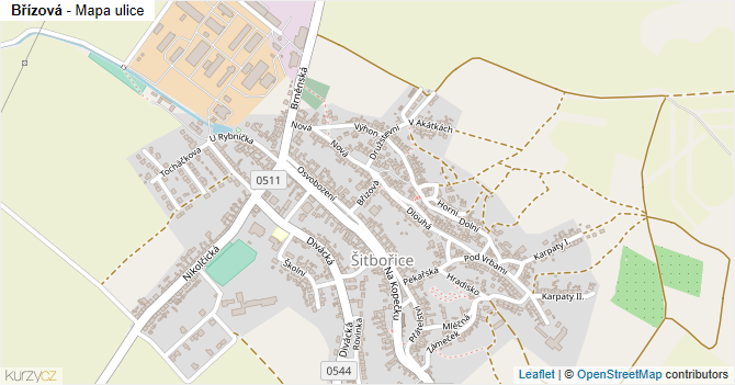 Břízová - mapa ulice