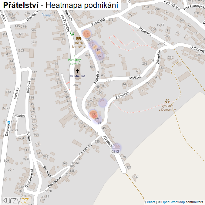 Mapa Přátelství - Firmy v ulici.