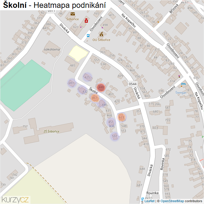 Mapa Školní - Firmy v ulici.
