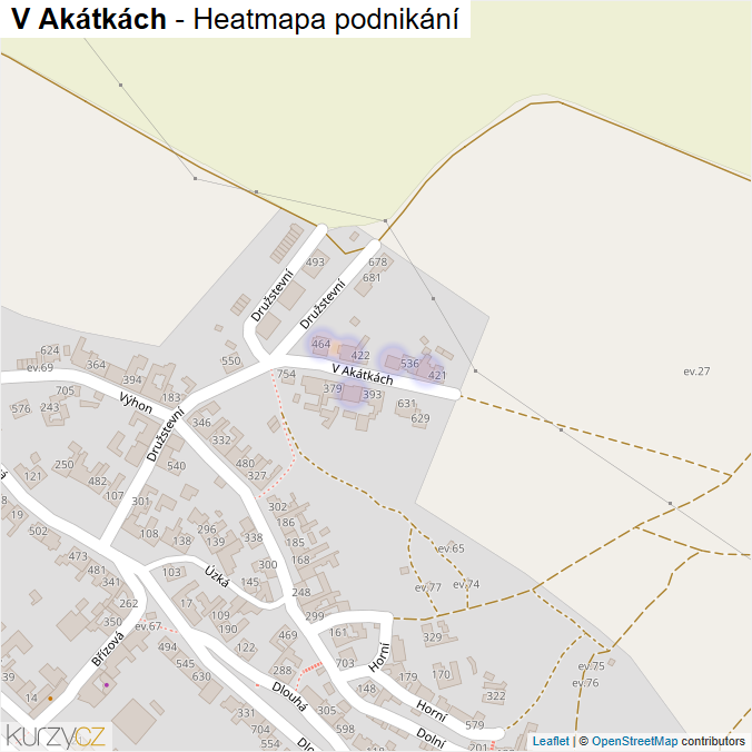 Mapa V Akátkách - Firmy v ulici.