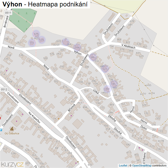Mapa Výhon - Firmy v ulici.