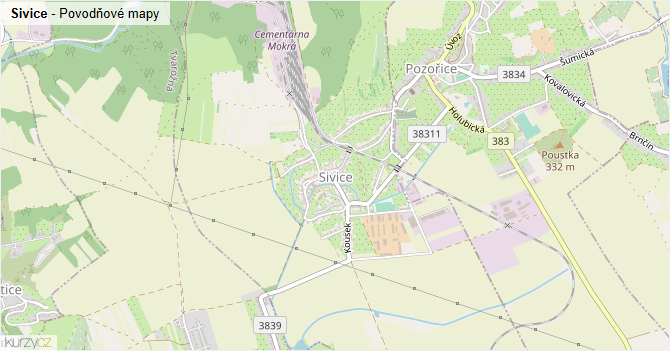 Sivice - záplavové mapy stoleté vody
