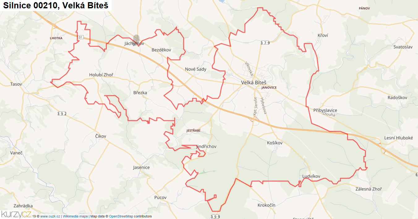 Velká Bíteš, Silnice 00210 - Mapa