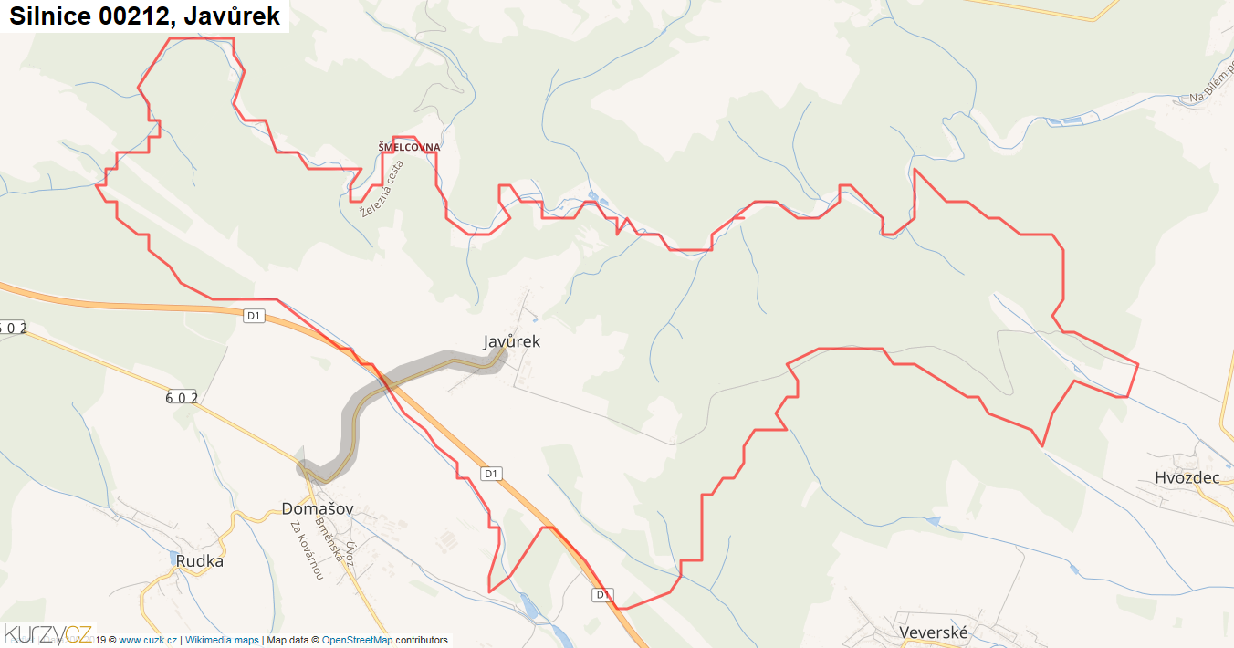 Javůrek, Silnice 00212 - Mapa