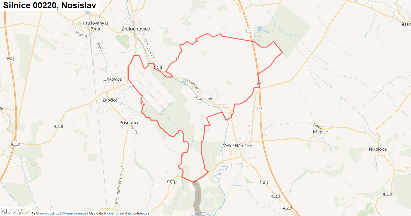 Nosislav, Silnice 00220 - Mapa