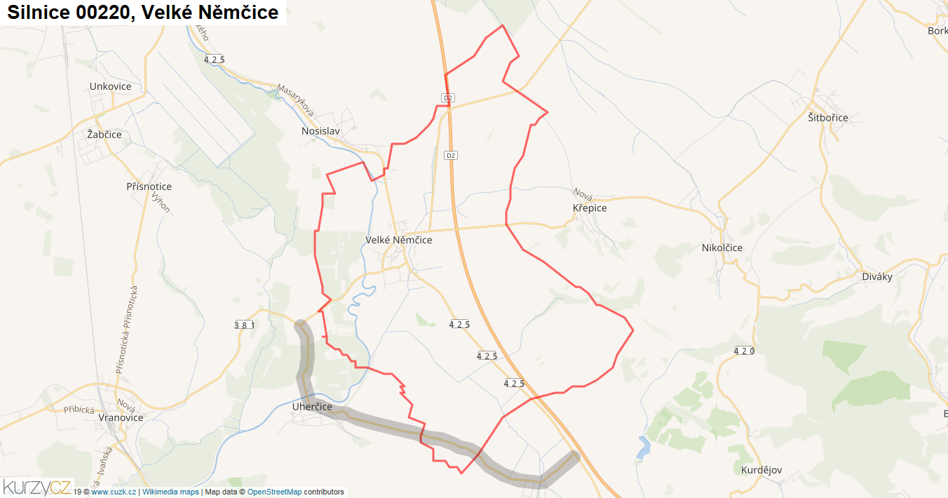 Velké Němčice, Silnice 00220 - Mapa